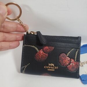 Coach Mini Skinny Id Case With Cherry Print NWT